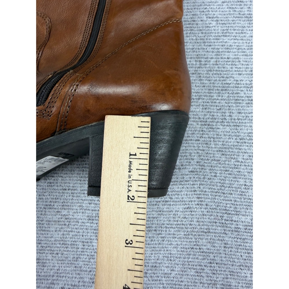 Clarks Maymie Stellar Cognac Leather Tall Riding Boots Block Heel Womens 8M - Picture 9 of 16
